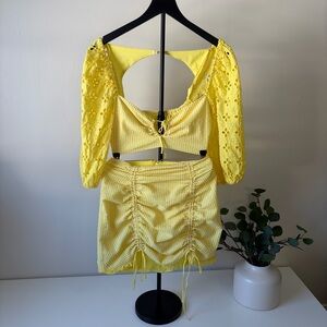 Revolve x for love lemons 🍋Yellow Ruched Skirt set